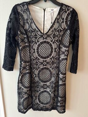 Jack by BB Dakota Black Lace Overlay Dress with Nude Lining